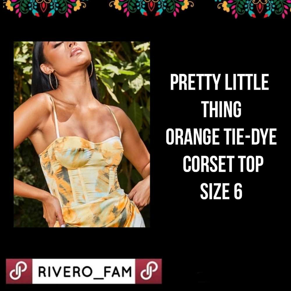 PRETTY LITTLE THING |ORANGE/YELLOW TIE-DYE CORSET TOP | SIZE 6